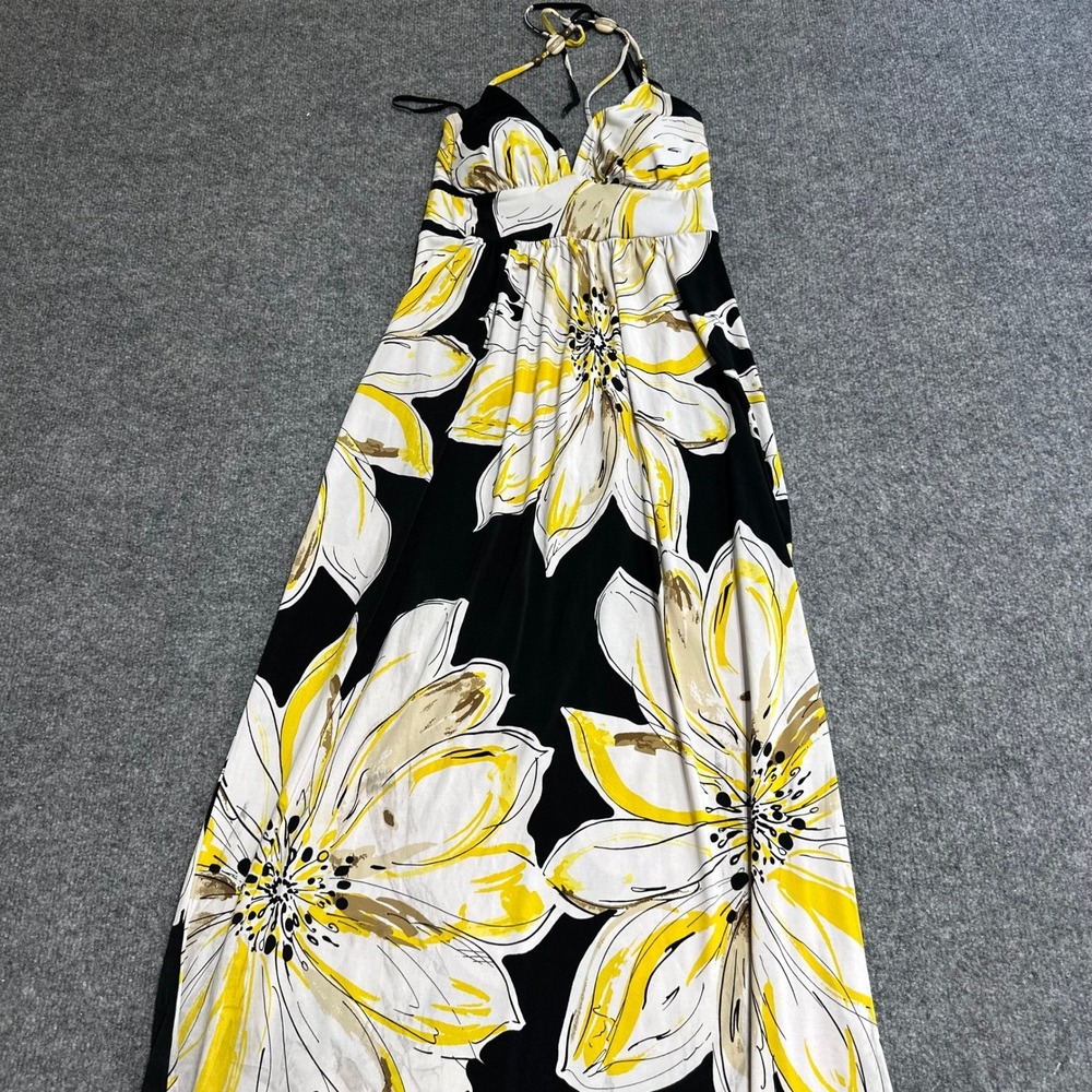 En Focus Studio Dress Womens Size 6 Black Yellow Floral Halter Maxi Empire Waist